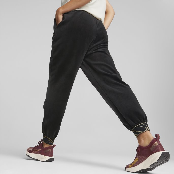 Svart Deco Glam Velour Treningsbukser Dame Puma På Tilbud