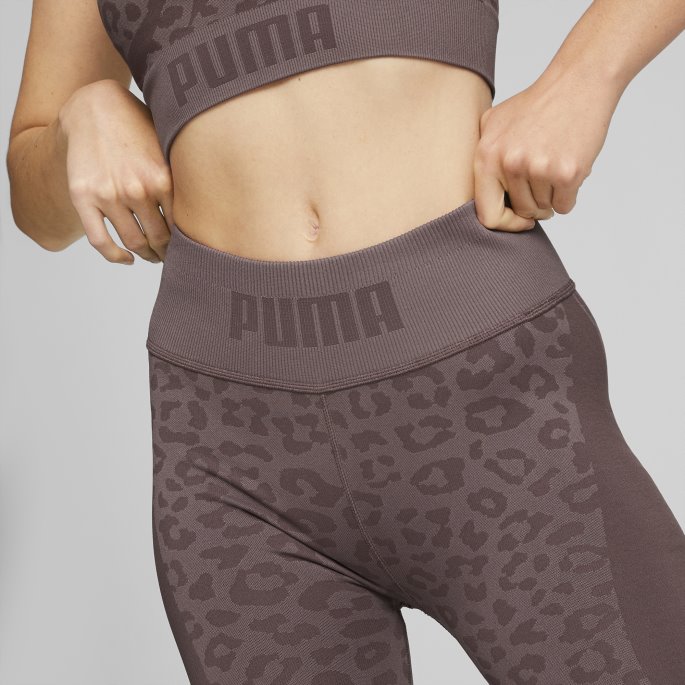 Puma På Tilbud Støvete Plomme-leopardtrykk Formstrikket Sømløs Høy Midje 7-8 Lengde Treningstights Kvinner