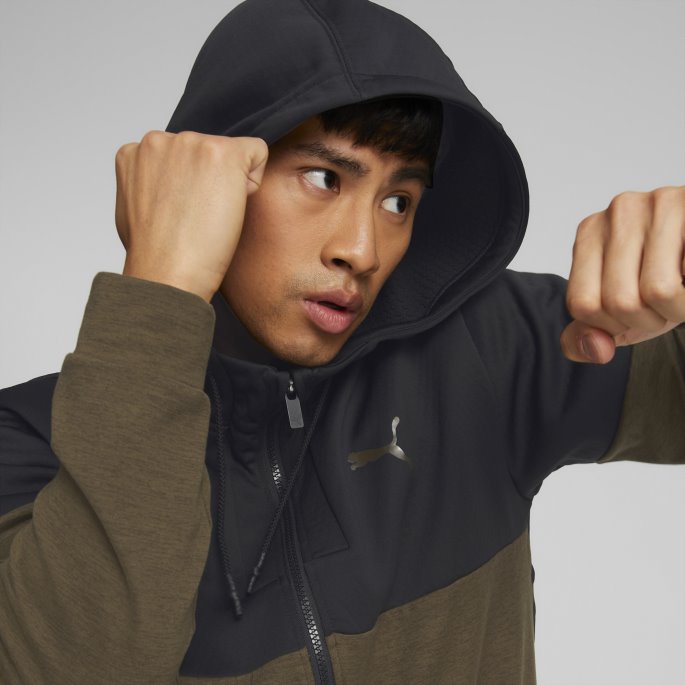 Puma På Tilbud Dyp Oliven Lyngsvart Skyspunnet Treningsjakke For Menn