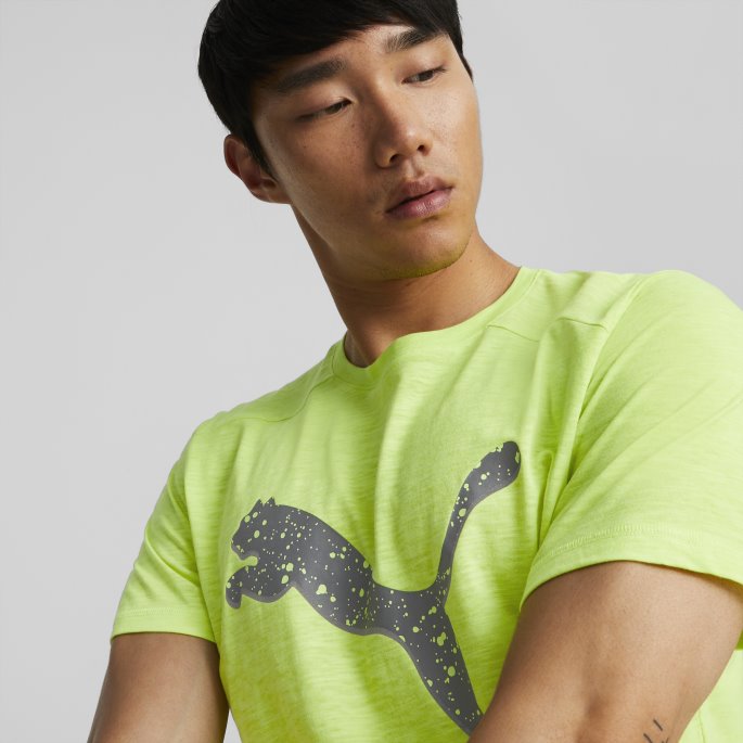 Puma På Salg Ytelse Logo Kortermet Løpe-t-skjorte Herre Lime Squeeze