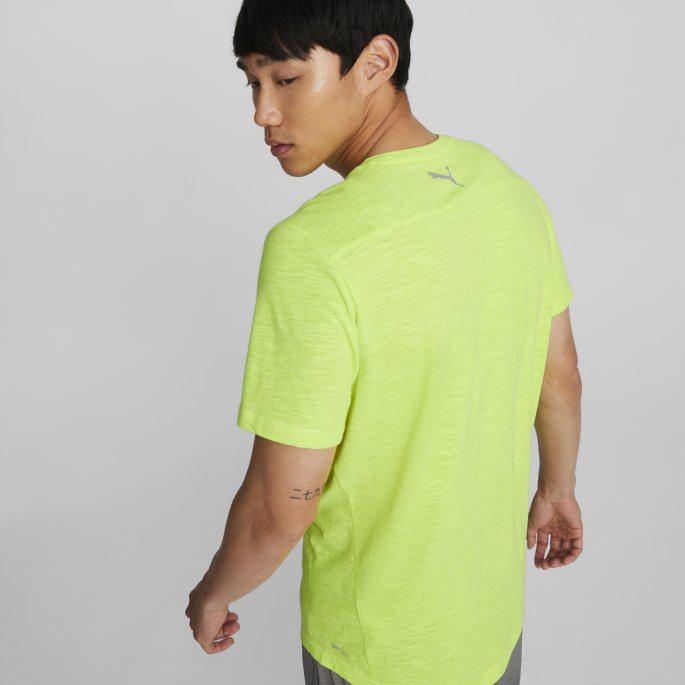 Puma På Salg Ytelse Logo Kortermet Løpe-t-skjorte Herre Lime Squeeze