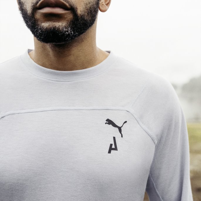 Puma På Tilbud Platina Grå årstider Ull Langermet Løpeskjorte Herre