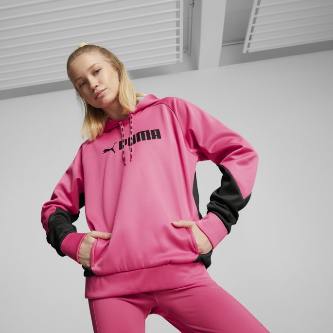 Puma På Tilbud Fit Tech Knit Dame Trening Hettegenser Solnedgang Rosa-svart