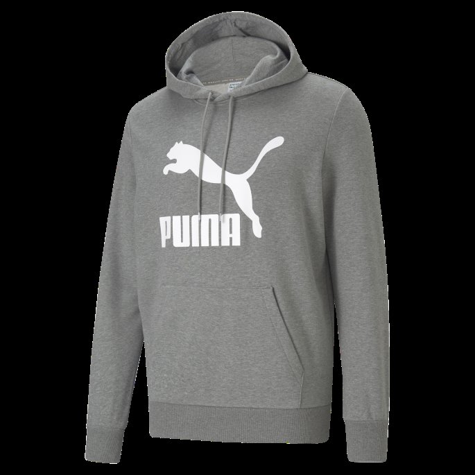 Puma På Tilbud Mellomgrå Melert Klassisk Hettegenser Med Logo For Menn