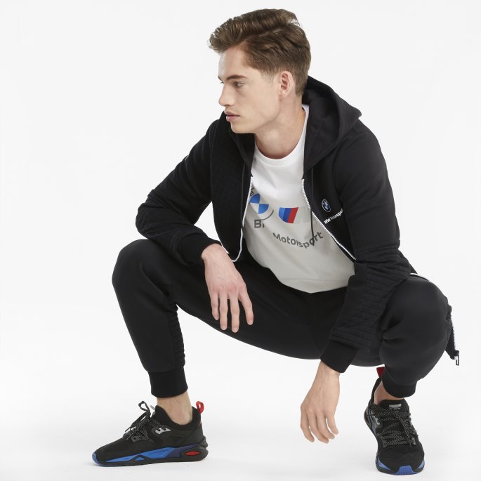 Bmw M Motorsport Hettegenser For Menn Med Full Glidelås Puma På Tilbud Svart