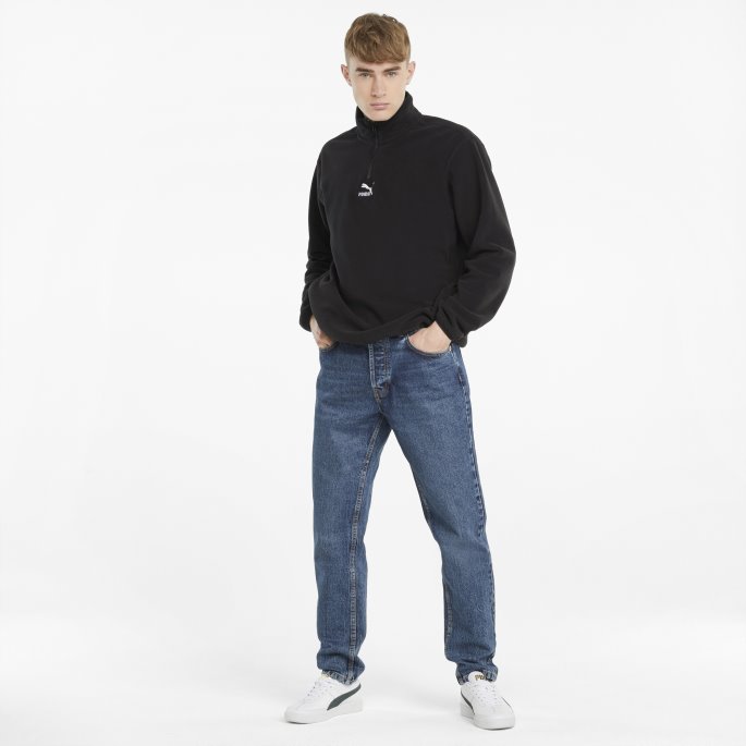 Sort Klassiker Polar Fleece Halv Glidelås Herrejakke Puma På Salg