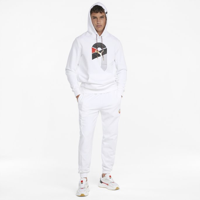 Puma På Salg Som Grafisk Fransk Frotté Hettegenser For Menn Hvit