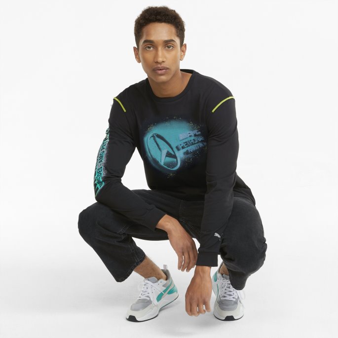Puma På Tilbud Mercedes F1 Street Graphic Langermet Herre T-skjorte Svart