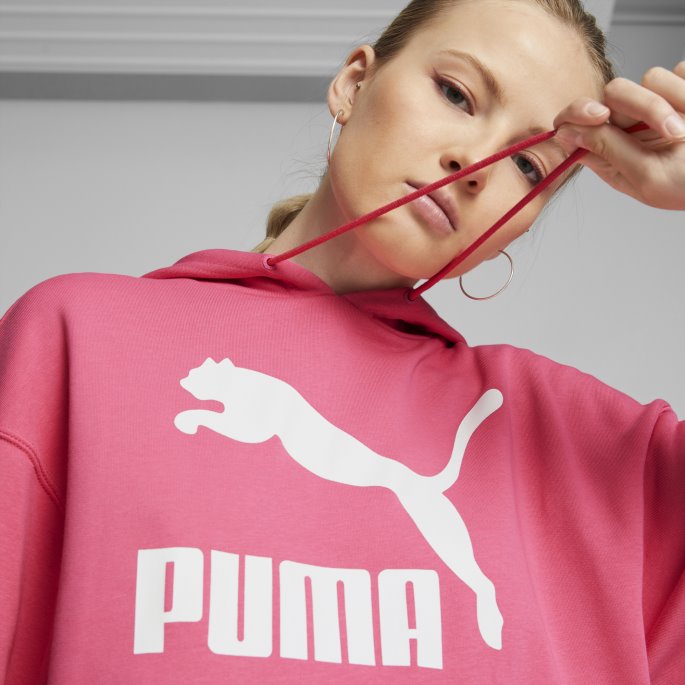 Puma På Tilbud Classics Logo Hettegenser For Kvinner Solnedgang Rosa