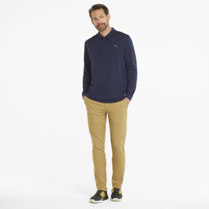 Marineblå Blazer-kveldssky Puma På Tilbud Skyspunnet Langermet Golfpoloskjorte Herre