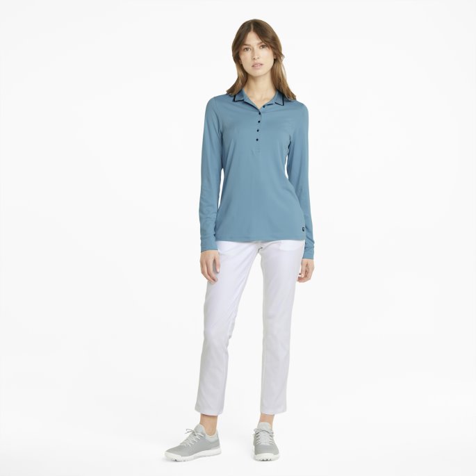 W Skyspunnet Langermet Polo Puma På Tilbud Dusty Aqua