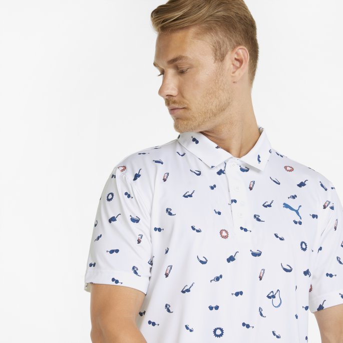 Puma På Tilbud Mattr Sunnies Herre Golf Poloskjorte Lys Hvit-lys Kobolt