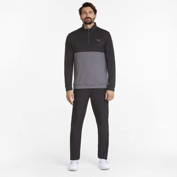Puma På Tilbud Svart-stille Skygge Gamer Colourblock Quarter-zip Herre Golfgenser
