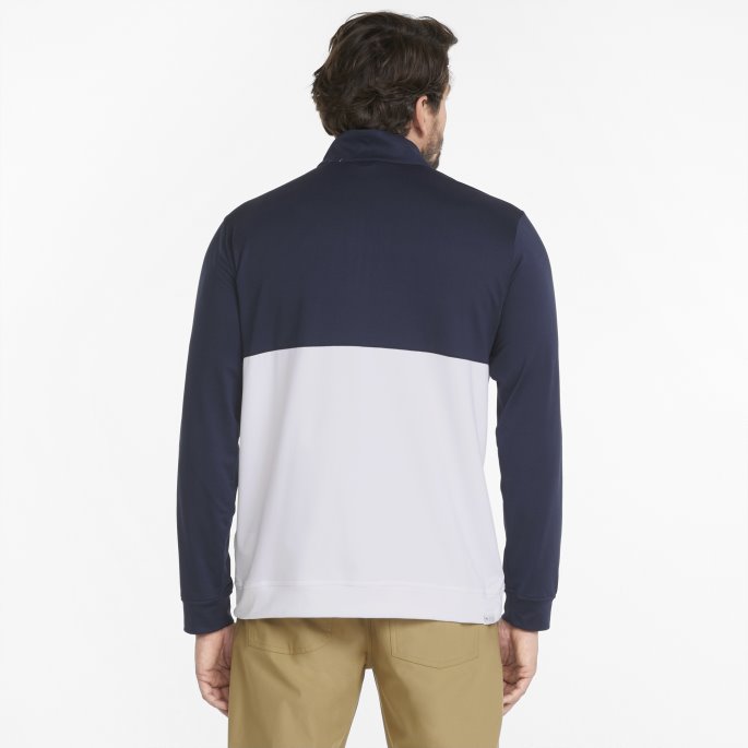 Marineblå Blazer-lys Hvit Puma På Tilbud Gamer Colourblock Quarter-zip Herre Golfgenser