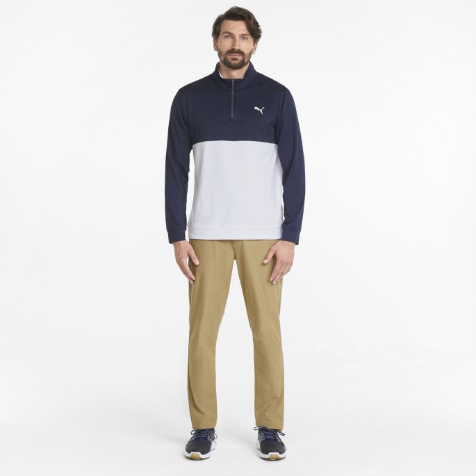 Marineblå Blazer-lys Hvit Puma På Tilbud Gamer Colourblock Quarter-zip Herre Golfgenser