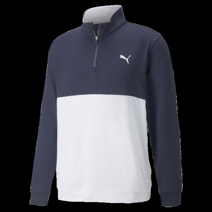 Marineblå Blazer-lys Hvit Puma På Tilbud Gamer Colourblock Quarter-zip Herre Golfgenser