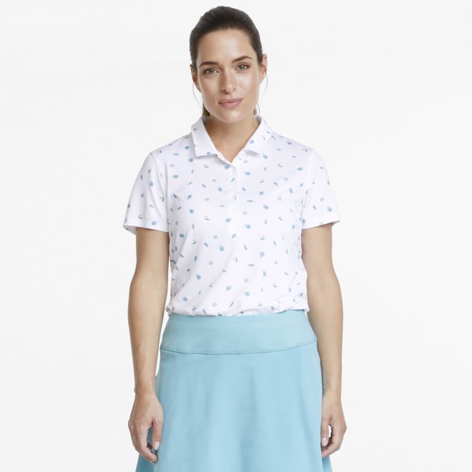Puma På Tilbud Lys Hvit Porselen Mattr Tropics Golf Poloskjorte For Kvinner