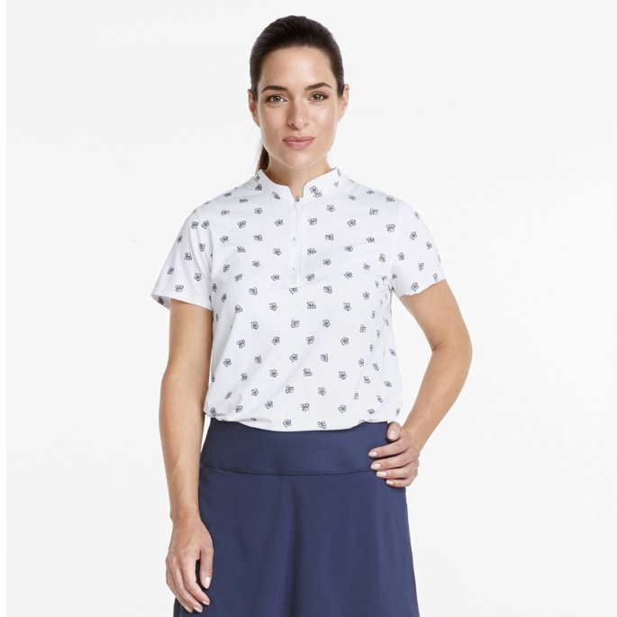 Puma På Tilbud Lys Hvit-marine Blazer Mattr Hibiscus Golfpolo For Kvinner