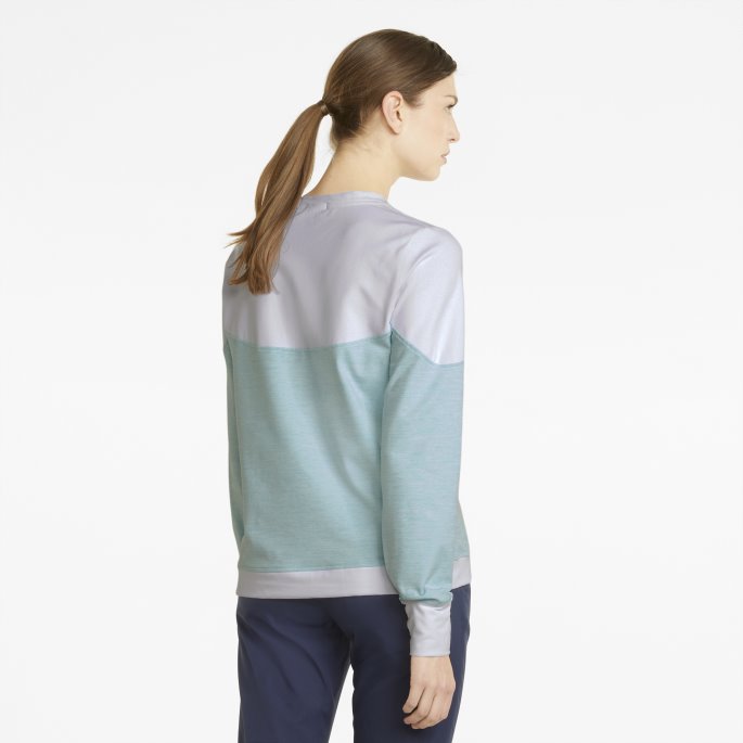 Puma På Salg Skyspunnet Blomst Med Rund Hals, Golfgenser For Kvinner Lys Hvit-aqua Lyng
