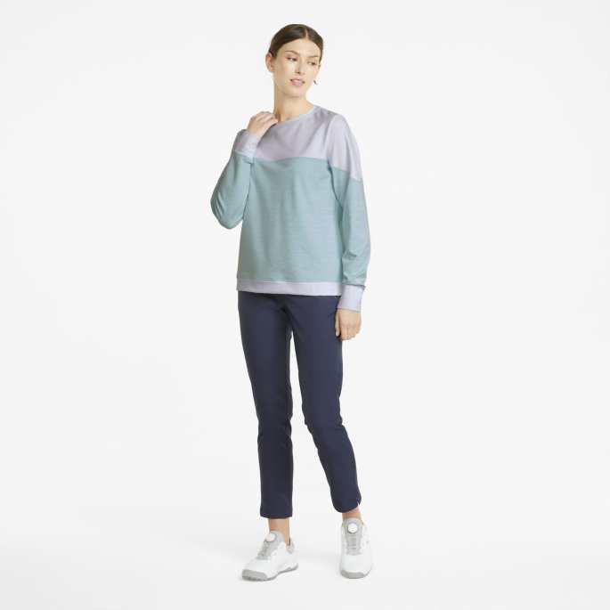 Puma På Salg Skyspunnet Blomst Med Rund Hals, Golfgenser For Kvinner Lys Hvit-aqua Lyng