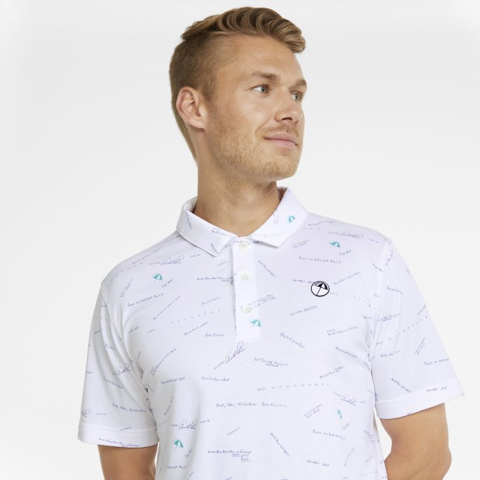 Puma På Tilbud X Arnold Palmer Scorekort Golf Poloskjorte For Menn Lys Hvit-marine Blazer
