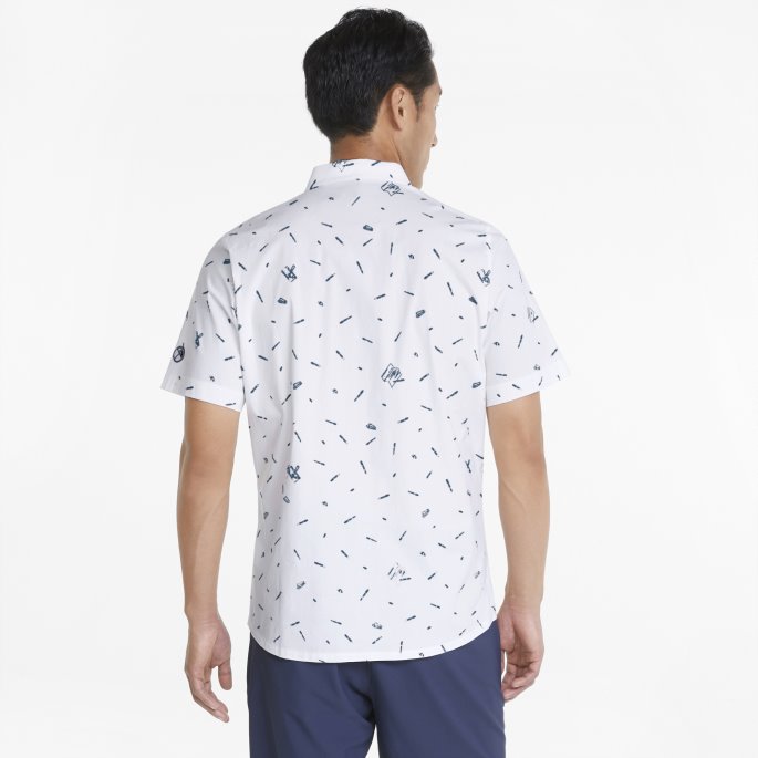 Puma På Tilbud Korrespondanse Knapp Ned Golfpoloskjorte For Menn Lys Hvit-marine Blazer