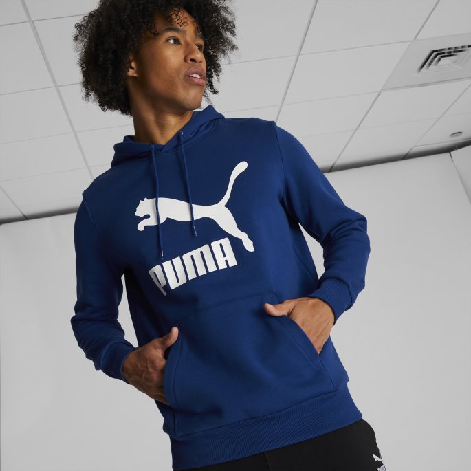 Puma På Tilbud Classics Hettegenser Med Logo For Menn Fl Flammende Blå