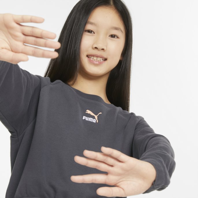 Puma På Salg Grl Cropped Crew Neck Ungdomsgenser Asfalt