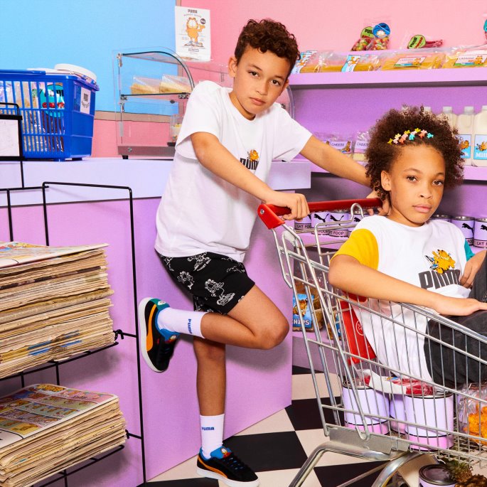 Puma På Tilbud X Garfield Trykket Ungdomsshorts Svart-aop