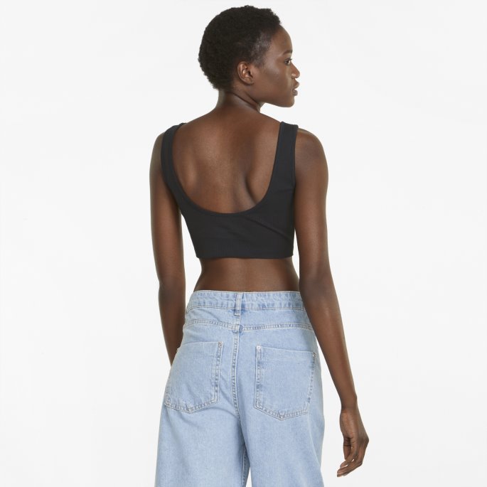 Puma På Tilbud Svarte Klassikere Ribbet Crop Topp For Kvinner
