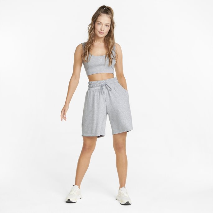Lys Grå Lyng Klassikere Ribbet Dame Crop Top Puma På Salg