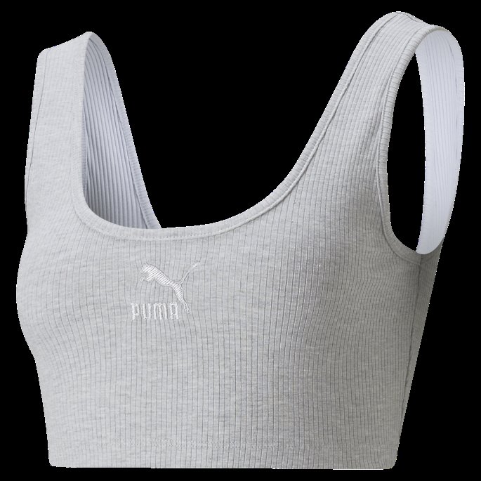 Lys Grå Lyng Klassikere Ribbet Dame Crop Top Puma På Salg