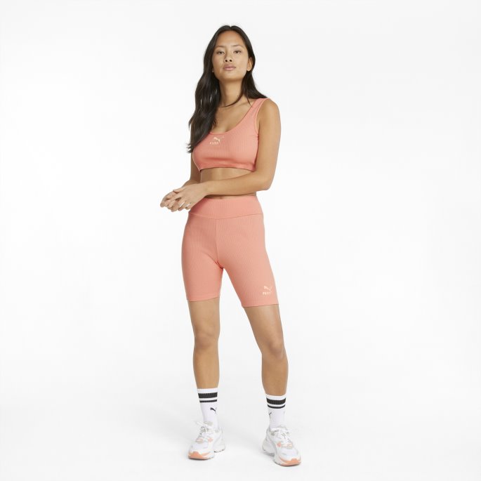 Puma På Tilbud Klassikere Ribbet Kvinners Crop Top Fersken Rosa