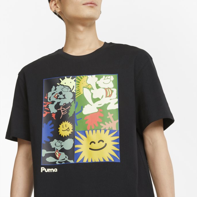 Svart Puma På Salg Adventure Planet Grafisk Herre-t-skjorte