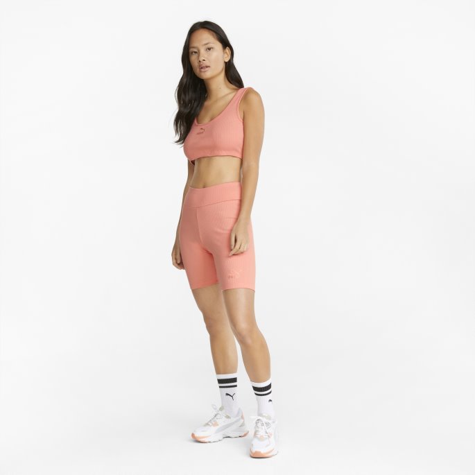 Fersken Rosa Puma På Tilbud Klassikere Ribbestrikkede Korte Leggings For Kvinner