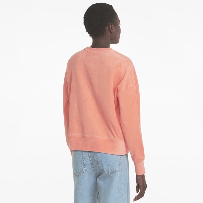 Classics Toweling Sweatshirt Med Rund Hals For Kvinner Fersken Rosa Puma På Tilbud