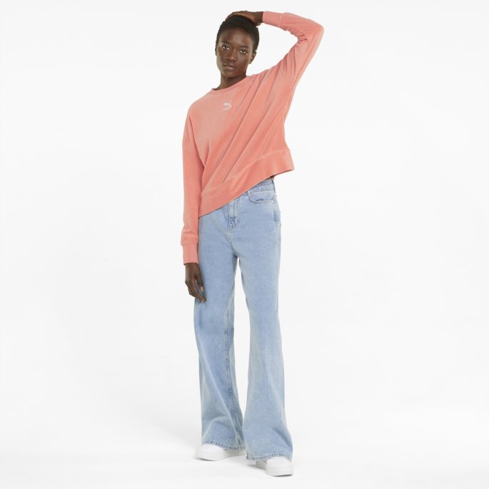 Classics Toweling Sweatshirt Med Rund Hals For Kvinner Fersken Rosa Puma På Tilbud