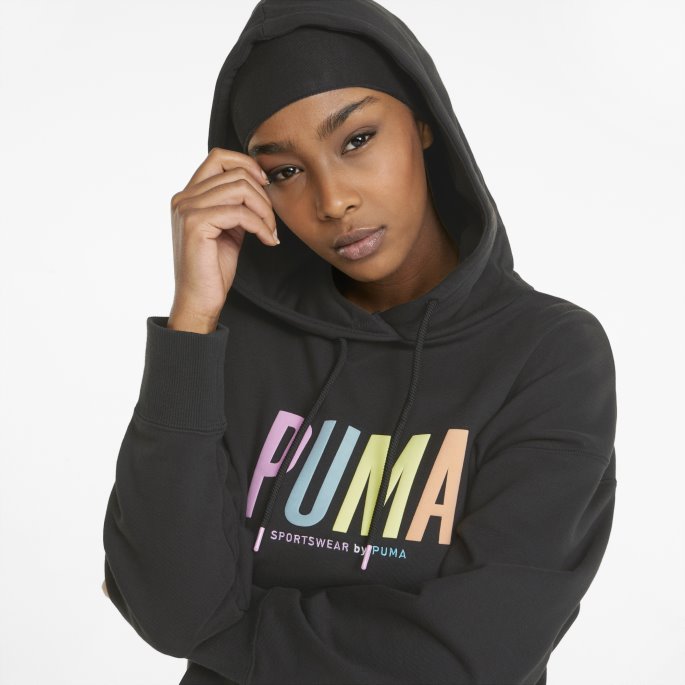 Swxp Grafisk Hettegenser For Kvinner Puma På Tilbud Svart
