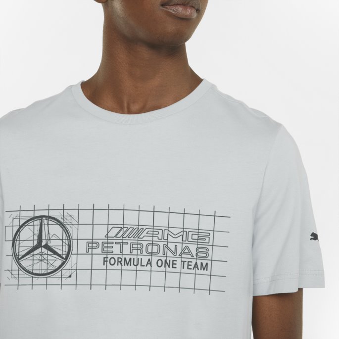 Mercedes Team Sølv Mercedes F1 Logo Herre T-skjorte Puma På Salg