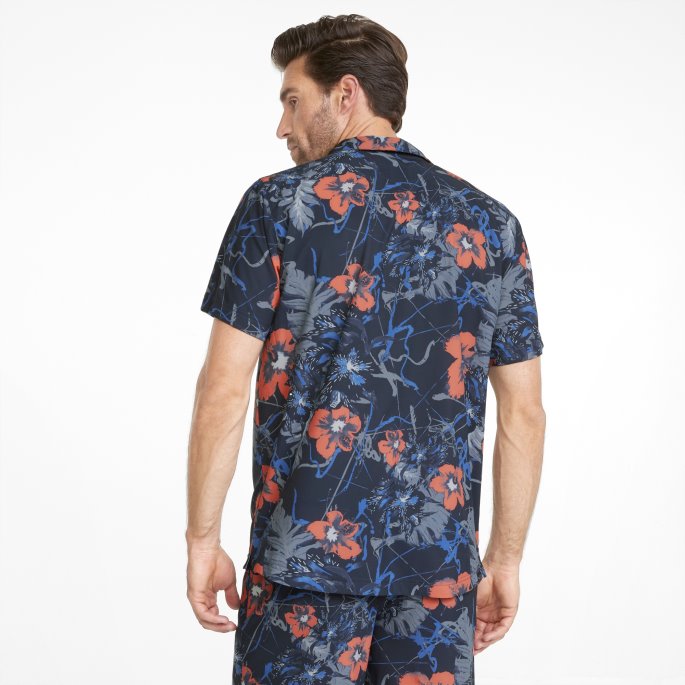 Puma På Tilbud Nassau Golf Poloskjorte For Menn Marine Blazer-hot Coral