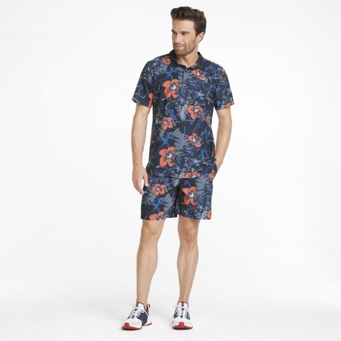 Puma På Tilbud Nassau Golf Poloskjorte For Menn Marine Blazer-hot Coral