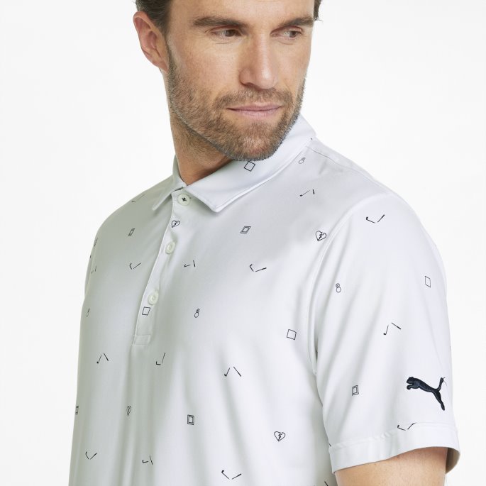 Lyse Hvit-marine Blazer Puma På Tilbud Skyspunnet H8 Golf Poloskjorte For Menn