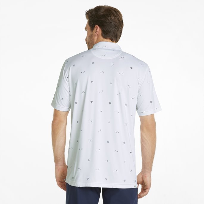 Puma På Tilbud Lys Hvit-marine Blazer Skyspunnet H8 Golfpoloskjorte For Menn