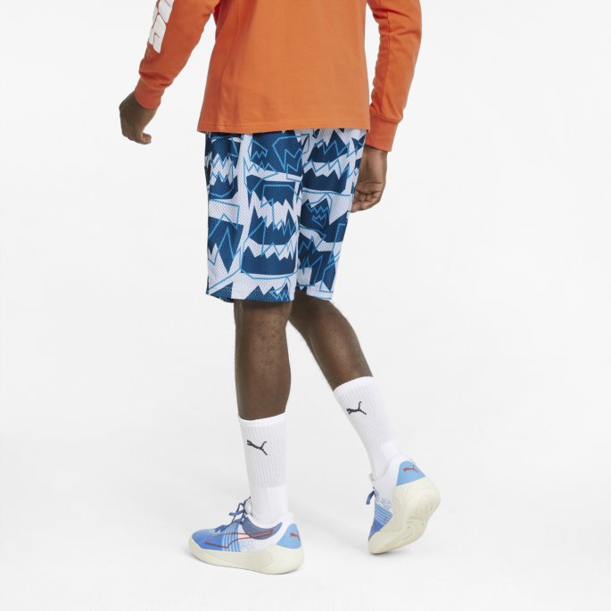 Seiling Blå Mesh Trykt Trening Menns Basketball Shorts Puma På Salg