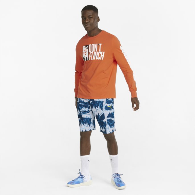 Seiling Blå Mesh Trykt Trening Menns Basketball Shorts Puma På Salg