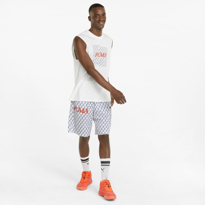 Mesh Trykt Trening Menns Basketball Shorts Puma På Salg Hvit