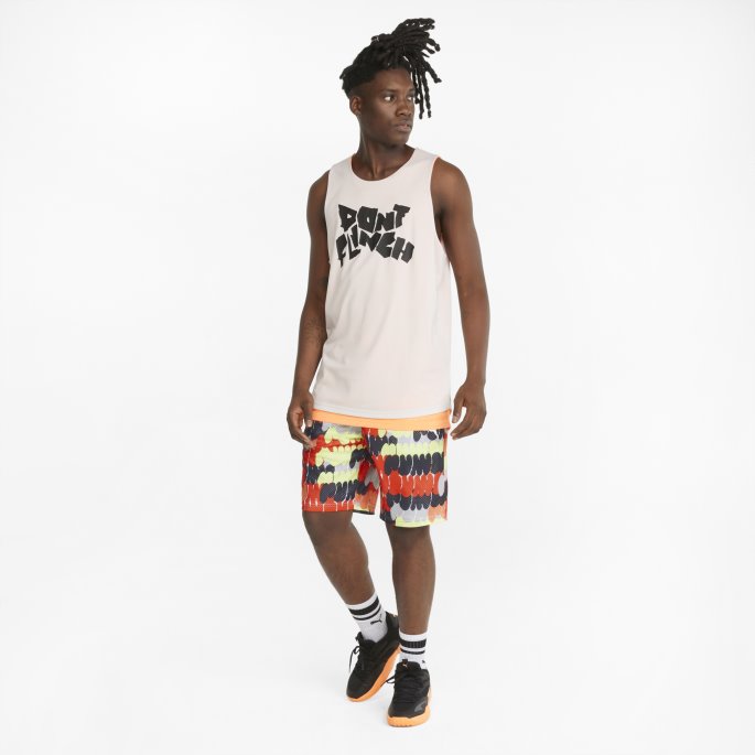 Hvit-cherry Tomat Puma På Salg Mesh Trykt Trening Menns Basketball Shorts
