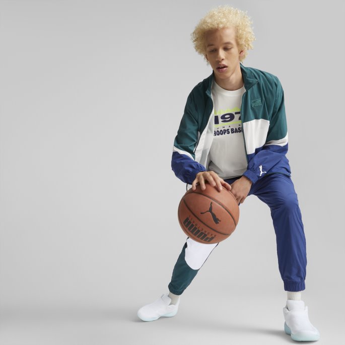 Puma På Tilbud Varsity Grønnflammende Blå Clyde Basketballjakke For Menn