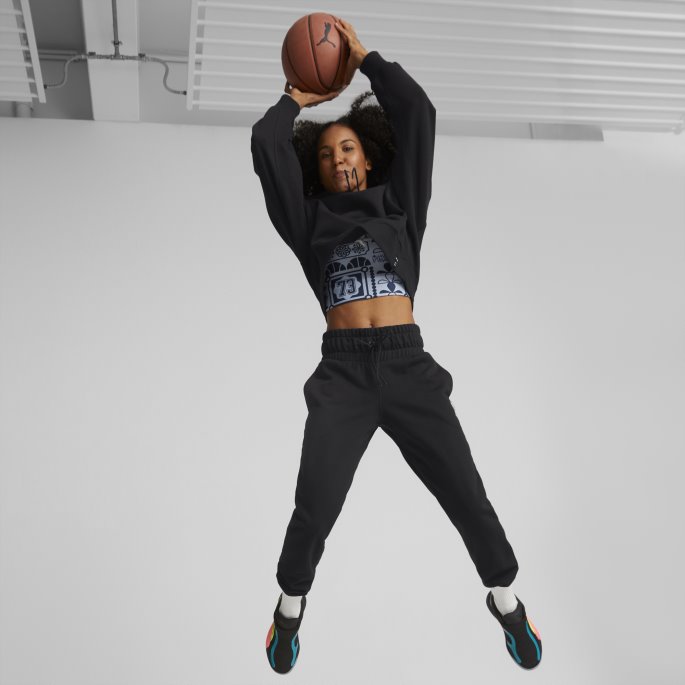 Svart Pivot Cropped Basketball Hettegenser For Kvinner Puma På Salg