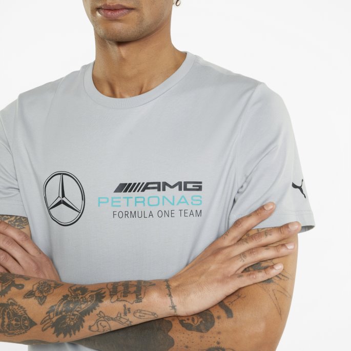Mercedes F1 Ess Logo Herre T-skjorte Mercedes Team Sølv Puma På Salg